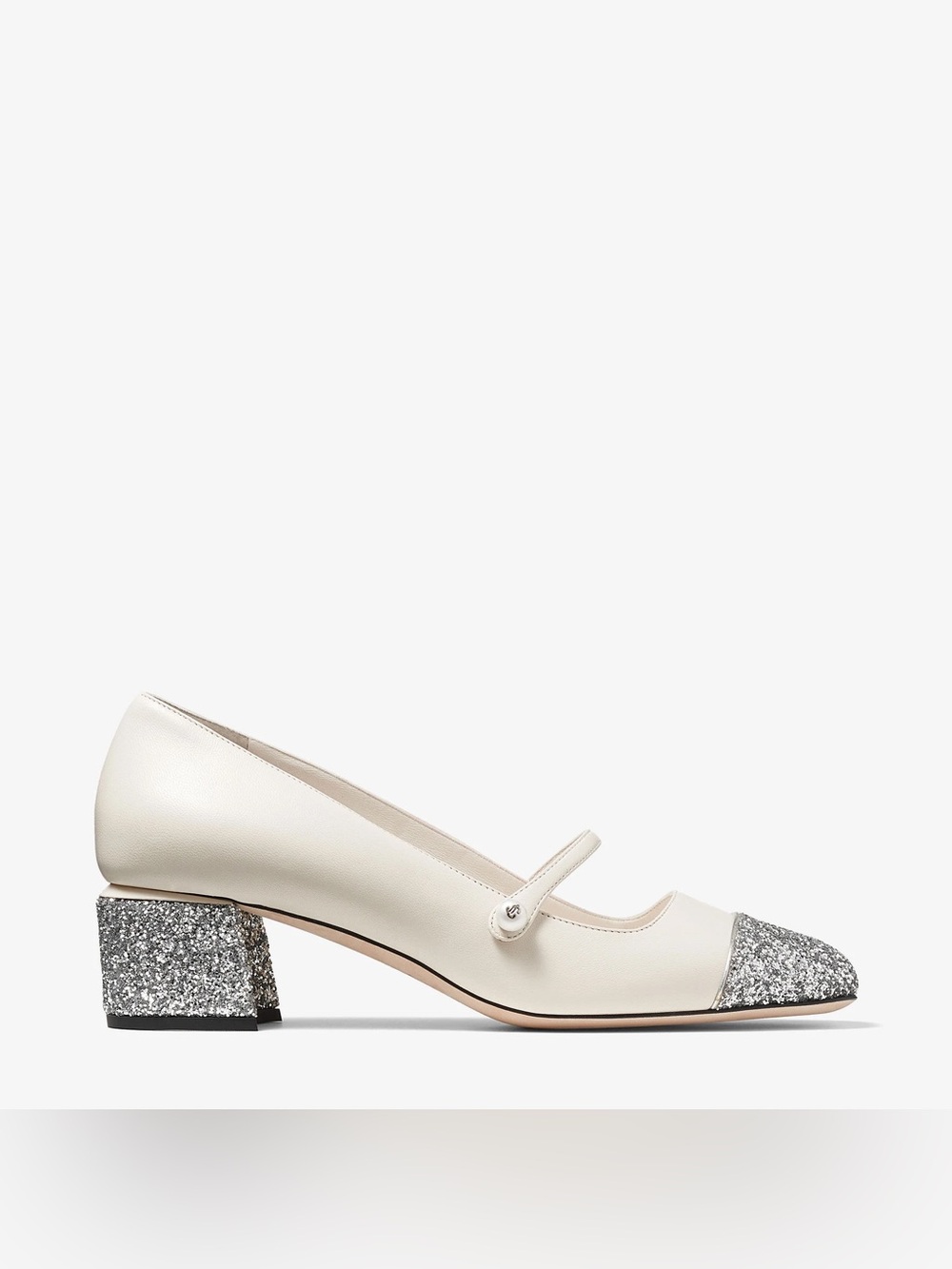 Jimmy Choo Cream/Silver Elisa Pumps with Glitter Toe and Heel